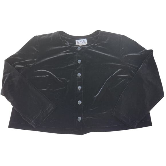 Vintage Velour Cardigan Womens Medium Small Black Long Sleeve Shiny Button Up - Picture 4 of 12